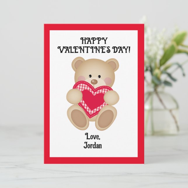 Teddy Bear Valentine Card - Personalized Cute Gift (Standing Front)