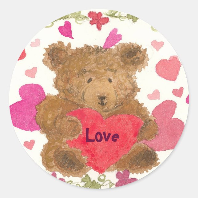 Teddy Bear Valentine Classic Round Sticker (Front)