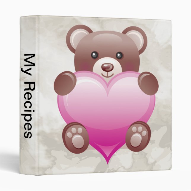 Teddy Bear Valentine Heart 3 Ring Binder (Front/Spine)