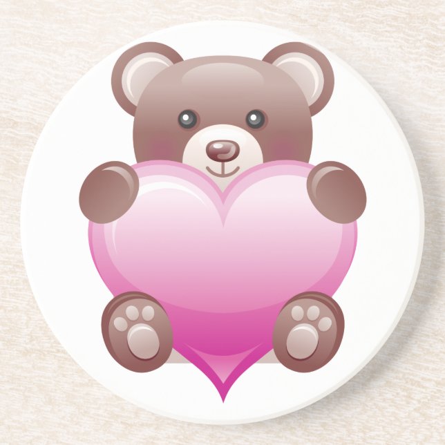 Teddy Bear Valentine Heart Drink Coaster (Front)