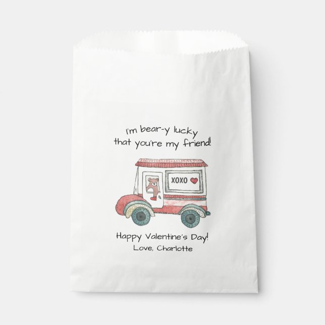 Teddy Bear Valentine Mail Truck Favor Bag (Front)