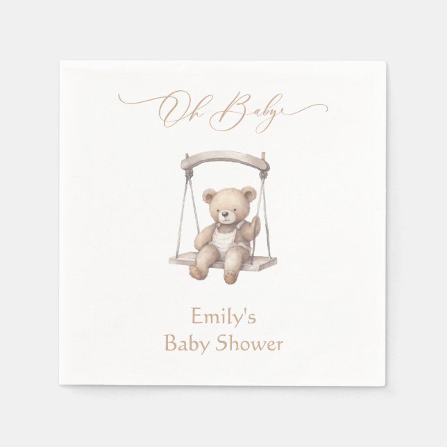 Teddy Bear Vintage Boho Baby Shower Napkins (Front)