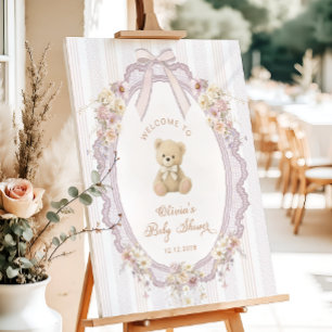 Teddy Bear Vintage Bow Baby Shower Welcome Foam Board
