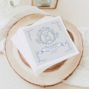 Teddy bear Vintage Chinoiserie Toile Baby shower Napkins