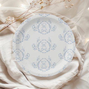 Teddy bear Vintage Chinoiserie Toile Baby shower Paper Plates