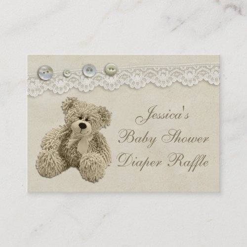 Teddy Bear Vintage Lace Diaper Raffle Enclosure Card