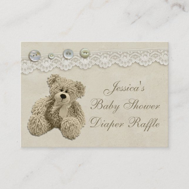 Teddy Bear Vintage Lace Diaper Raffle Enclosure Card (Front)
