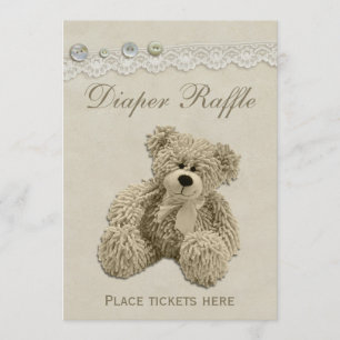 Teddy Bear Vintage Lace Diaper Raffle Sign Invitation