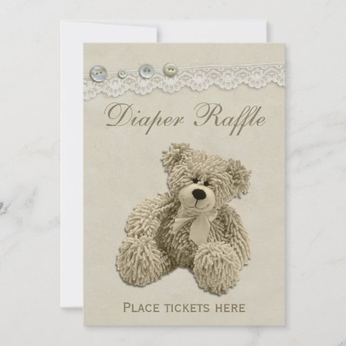 Teddy Bear Vintage Lace Diaper Raffle Sign Invitation