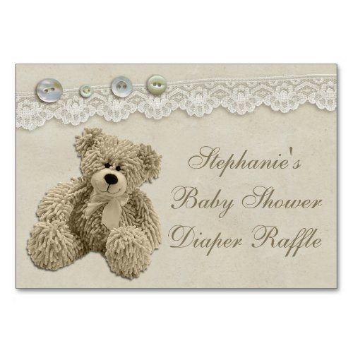 Teddy Bear Vintage Lace Diaper Raffle Table Number