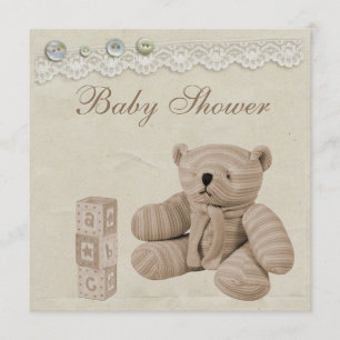 Teddy Bear Vintage Lace Neutral Baby Shower Invitation