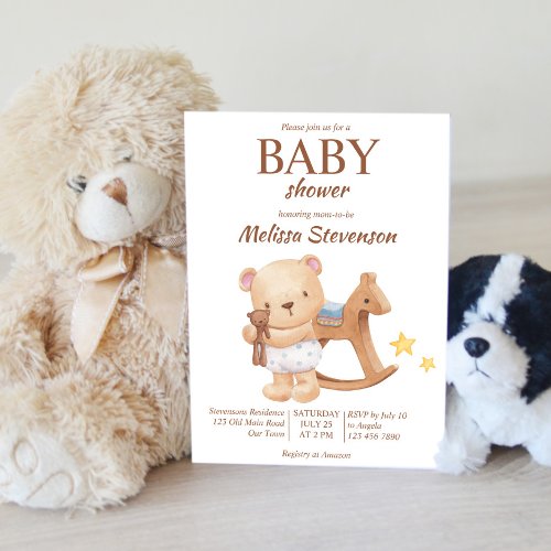 Teddy bear vintage toys boho baby shower invitation