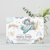 Teddy Bear Watercolor Airplane Baby Shower Invitation (Standing Front)