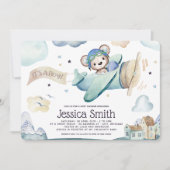 Teddy Bear Watercolor Airplane Baby Shower Invitation (Front)