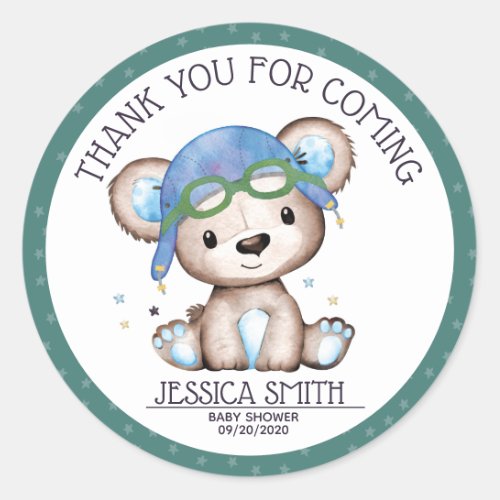 Teddy Bear Watercolor Airplane Classic Round Sticker