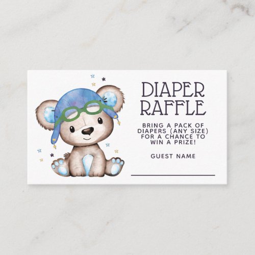 Teddy Bear Watercolor Airplane Diaper Raffle Enclosure Card