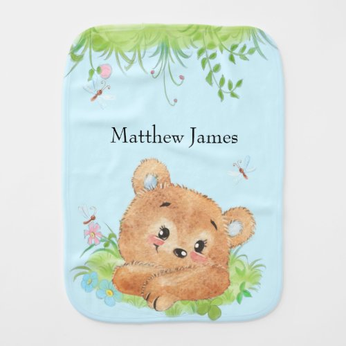 Teddy Bear Watercolor Baby Boy Shower Gift  Baby Burp Cloth