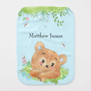 Teddy Bear Watercolor Baby Boy Shower Gift Burp Cloth