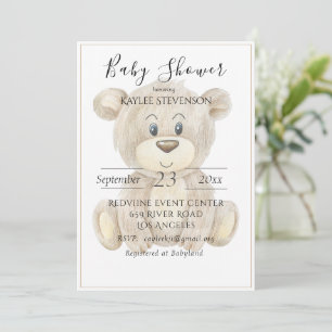 Teddy Bear Watercolor Baby Shower Invitation