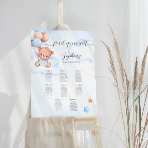 Teddy Bear Watercolor Baby Shower Seating Chart Foam Board