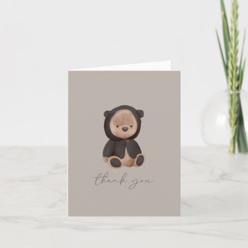 Teddy Bear Watercolor Black Brown Neutral Thank You Card