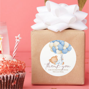 Teddy Bear Watercolor Boy 1st Birthday Party Clas Classic Round Sticker