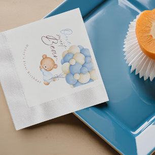 Teddy Bear Watercolor Boy 1st Birthday Party  Napkins