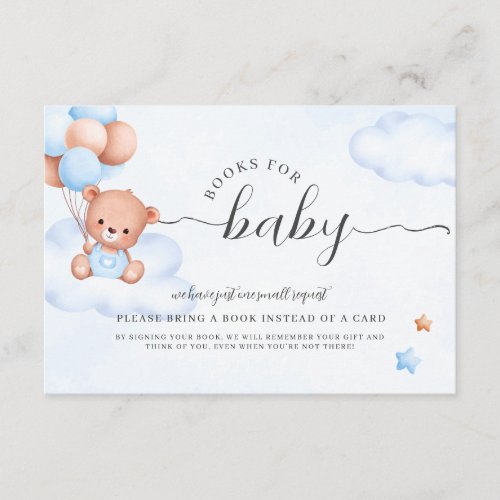 Teddy Bear Watercolor Boy Baby Shower Book Request Enclosure Card