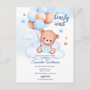 Teddy Bear Watercolor Boy Baby Shower Customizable Postcard