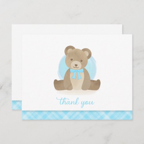Teddy Bear Watercolor Boy Baby Shower Thank You Note Card