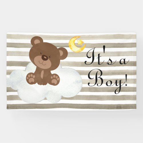 Teddy Bear Watercolor Cute Baby Boy Baby Shower Banner