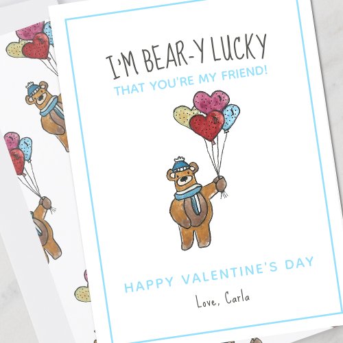 Teddy Bear Watercolor Friend Valentines Day Holid Holiday Card