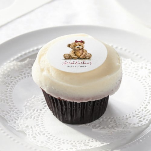 Teddy Bear Watercolor Girl Baby Shower Edible Frosting Rounds