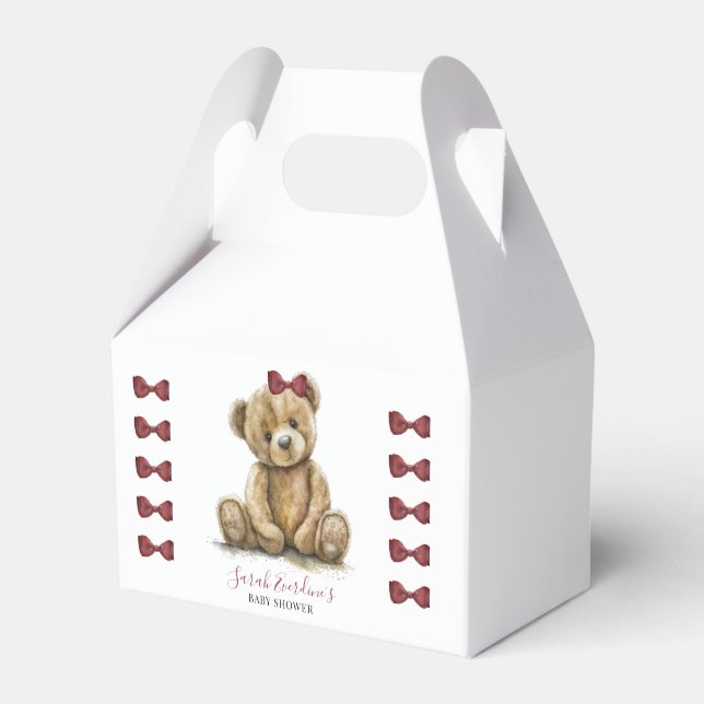 Teddy Bear Watercolor Girl Baby Shower Favor Boxes (Front Side)