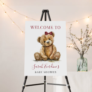 Teddy Bear Watercolor Girl Baby Shower Welcome Foam Board