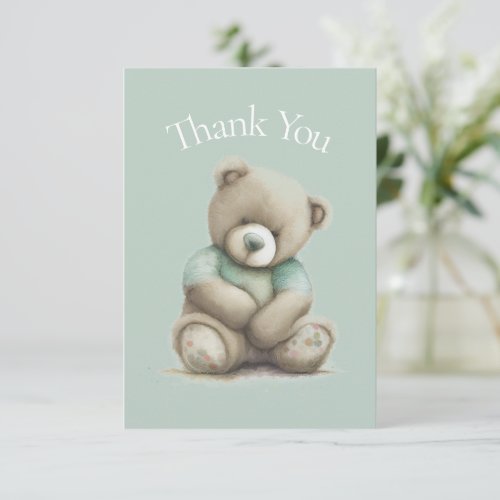 Teddy Bear Watercolor Green Baby Shower Thank You