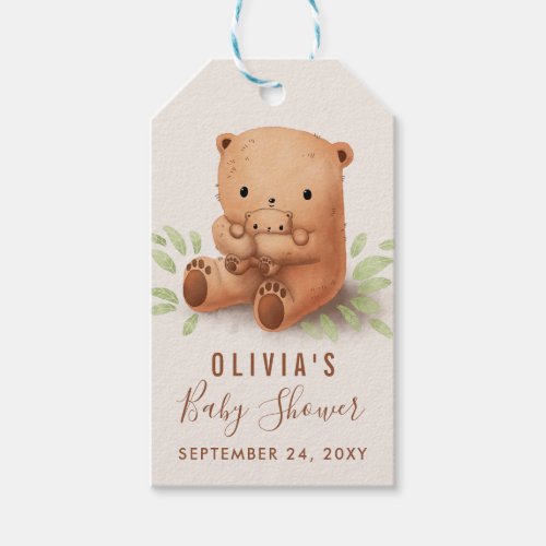 Teddy Bear Watercolor Mommy Baby Shower Thank You Gift Tags