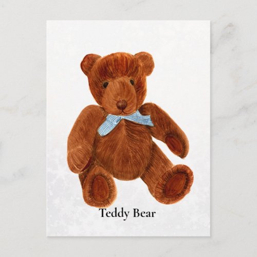 Teddy Bear Watercolor Painting Postcard