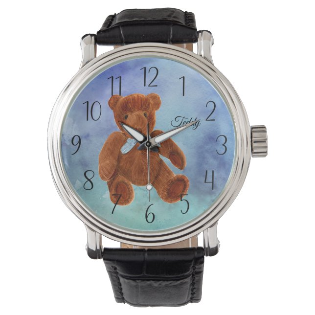 Teddy Bear Watercolor Painting Watch (Front)