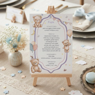 Teddy Bear Watercolor Pastel Moon Stars Balloons Menu