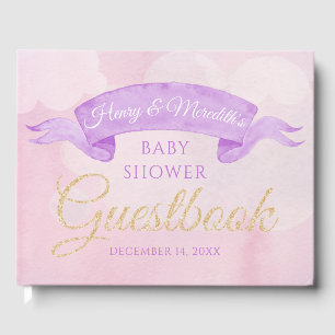 Teddy Bear Watercolor Purple Baby Shower Guestbook