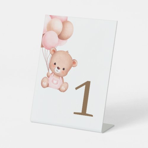 Teddy Bear Watercolor Table Number Pedestal Sign