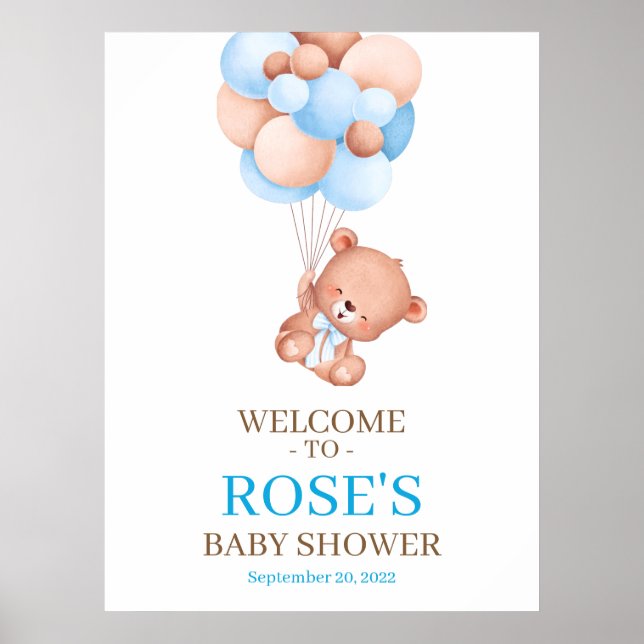 Teddy Bear Watercolor Welcome Baby Shower Poster (Front)