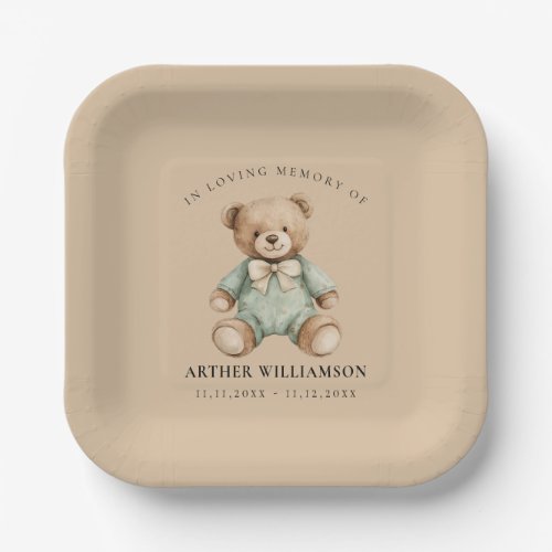 Teddy Bear Watercolour Memorial Paper Plates