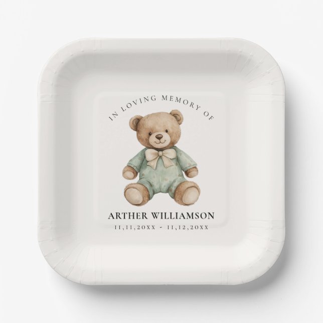 Teddy Bear Watercolour Memorial Paper Plates (Front)