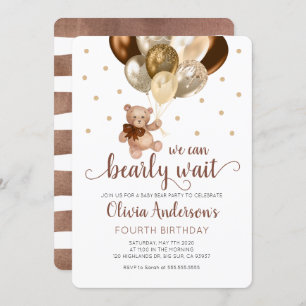 Teddy Bear We Can Bearly Wait Baby Birthday Invitation