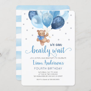 Teddy Bear We Can Bearly Wait Baby Birthday Invitation