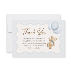 Teddy Bear We Can Bearly Wait Baby Boy Shower Thank You Card