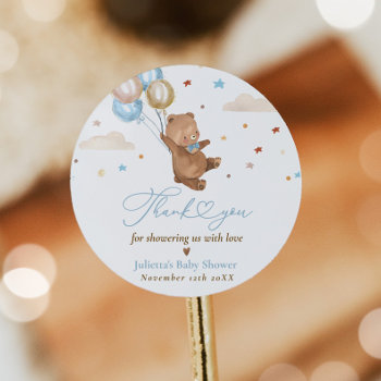 Teddy Bear We Can Bearly Wait Baby Shower Favor Classic Round Sticker by PixelPerfectionParty at Zazzle