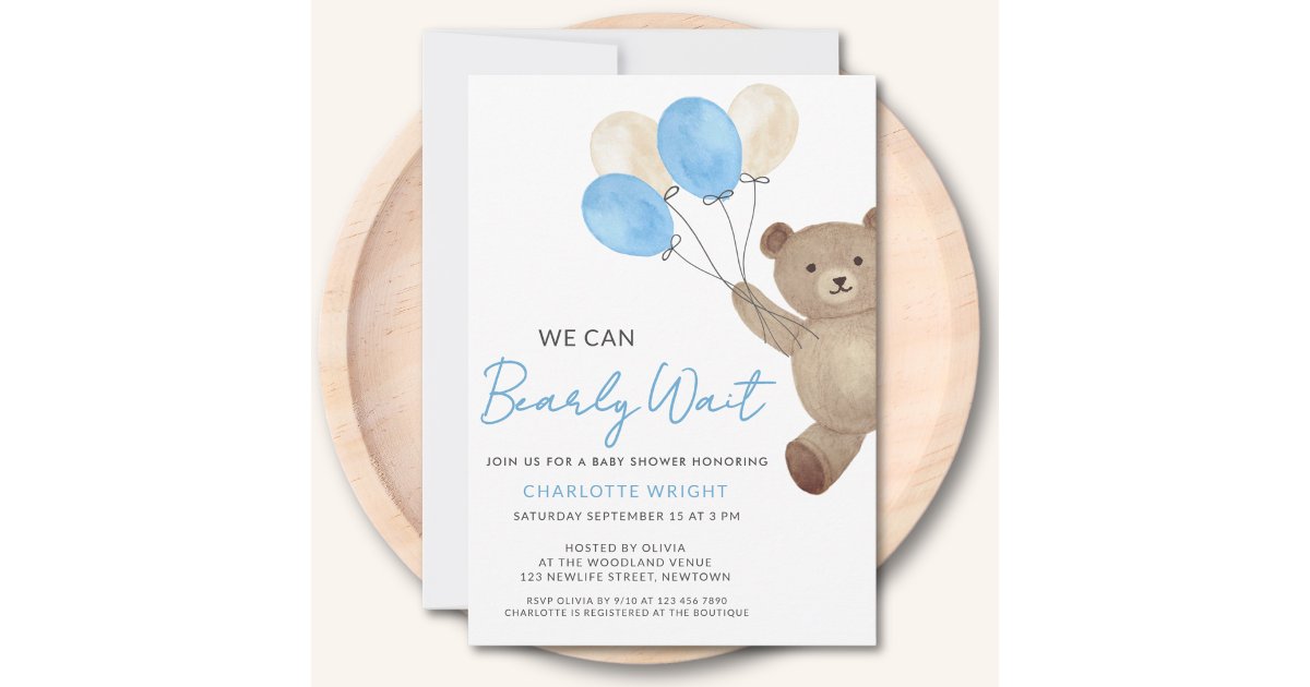 Teddy Bear We Can Bearly Wait Baby Shower Invitation | Zazzle